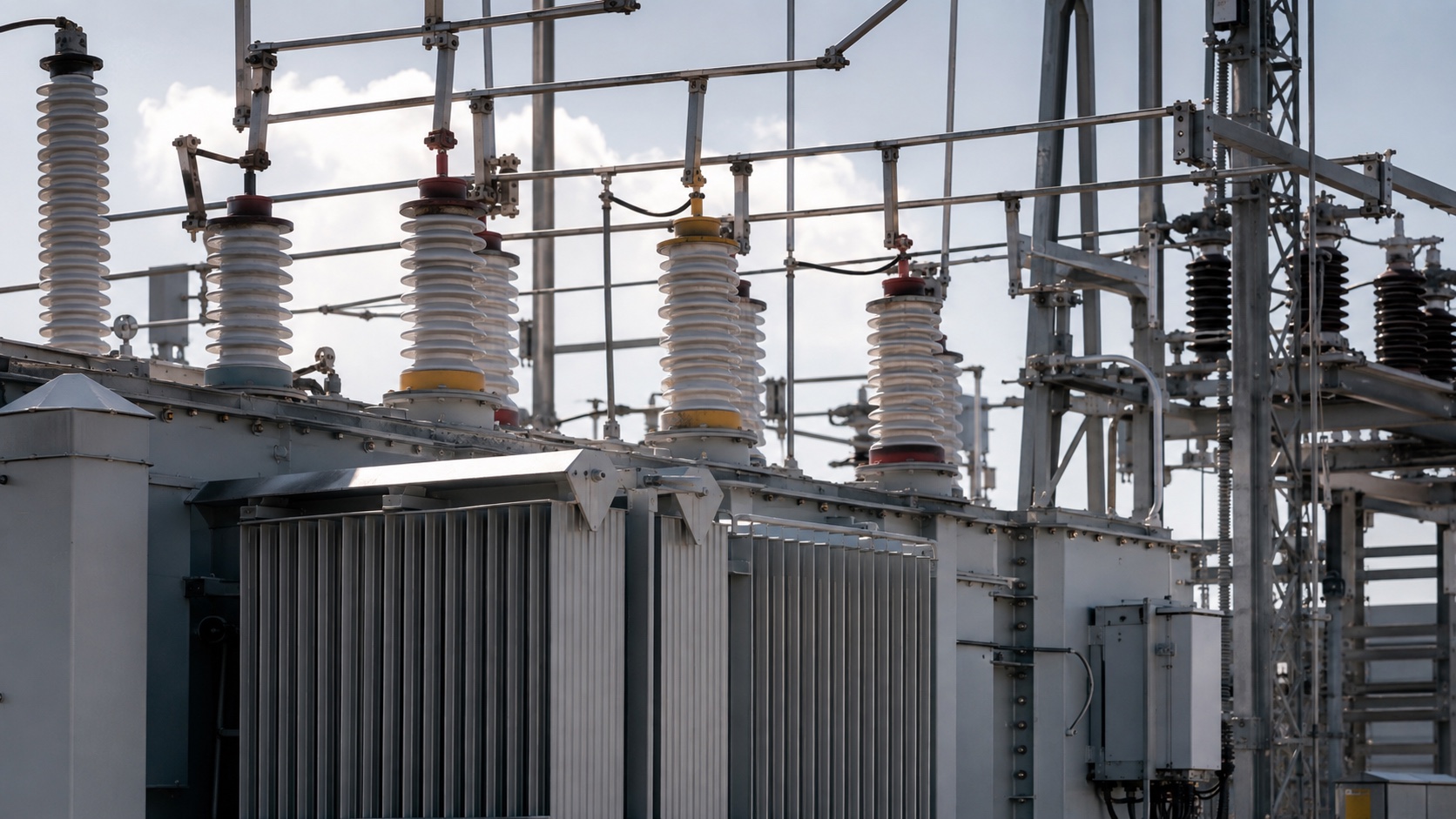 Illustrative photorealistic render of transformer and substation equipment